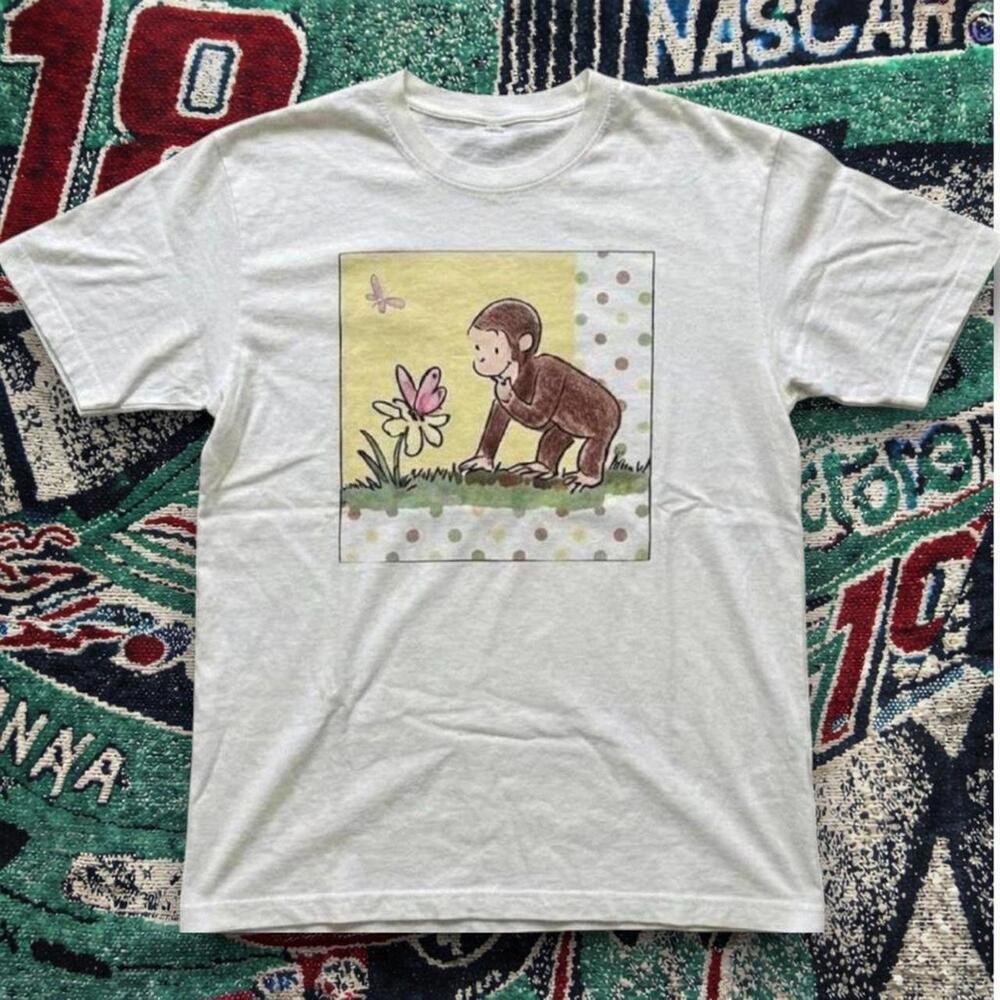 Cute Curious Monkey Graphic Tee Soft Cartoon Illustration